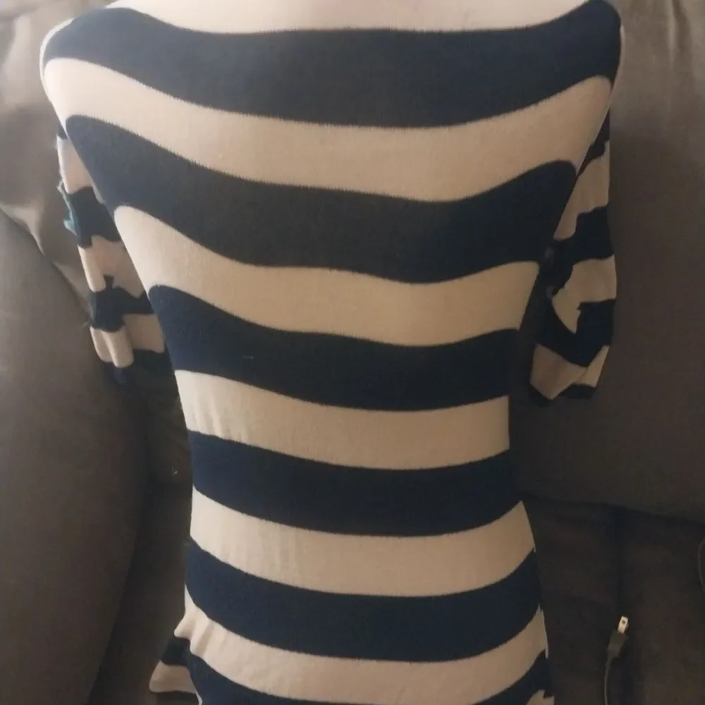 Striped Navy and Cream Women's Scoop Neck Sweater
